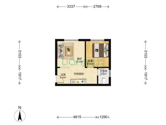 金玉园公寓 1室1厅1卫 45平方