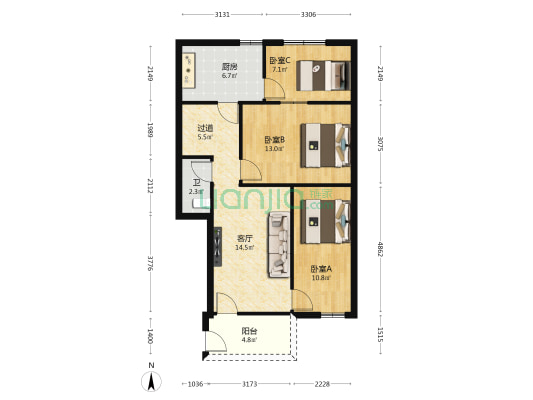太安里 3室1厅1卫 63平方