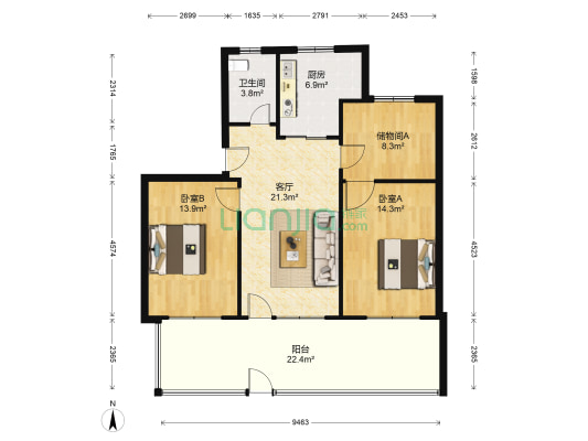 盐业公司家属院 2室1厅1卫 100平方