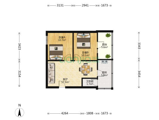 较场坝西街67号 2室1厅1卫 50平方