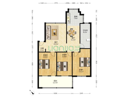 纤维检验局家属院 3室2厅1卫 125平方