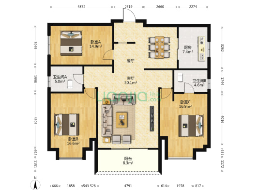 风荷苑 3室1厅2卫 145平方