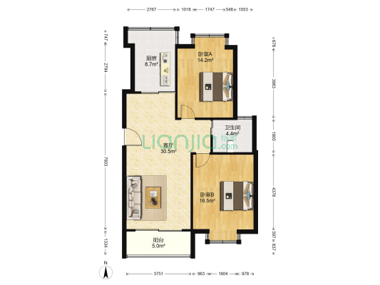冠城水岸 2室1厅1卫 92平方