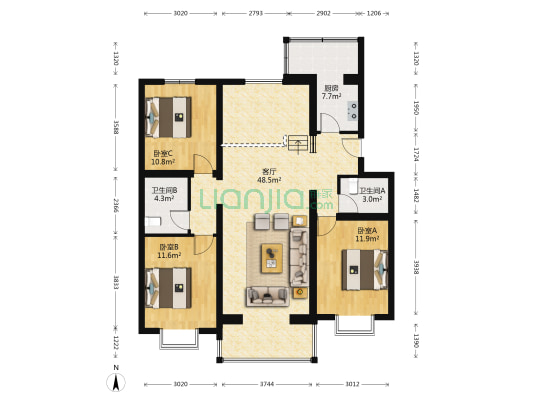 燕语华庭 3室1厅2卫 127平方
