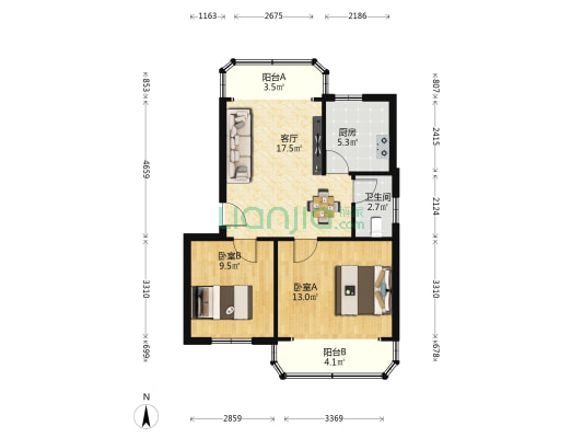 厦美新村 2室1厅1卫 66平方