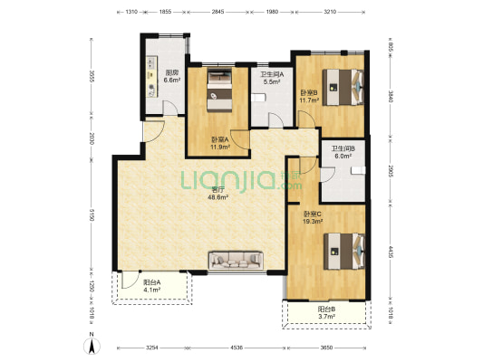 万科水晶城香溪园 3室1厅2卫 135平方