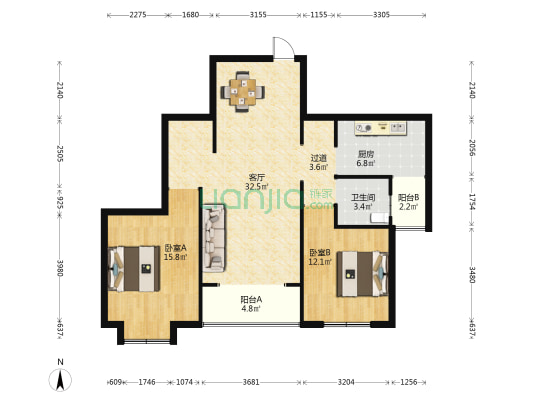 福华御苑C区 2室1厅1卫 102平方