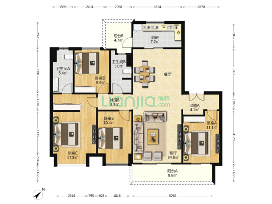 卓越樾山府 4室1厅2卫 143平方
