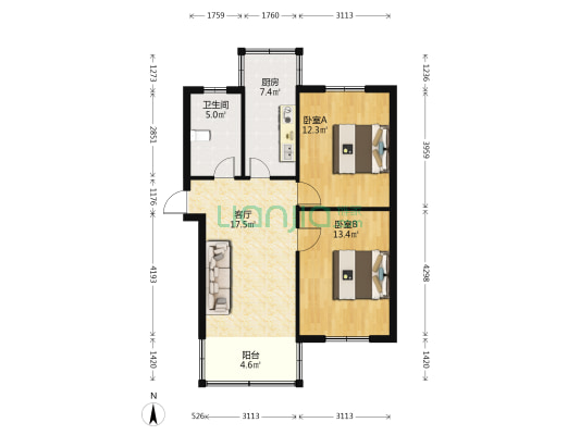 南风苑 2室1厅1卫 70平方