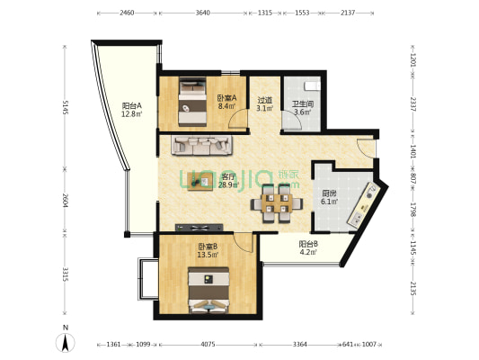 上游水岸二期 2室1厅1卫 96平方