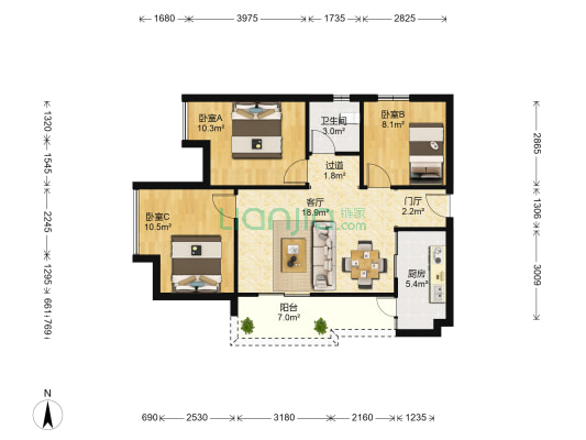 伟业华誉豪庭 3室1厅1卫 83平方