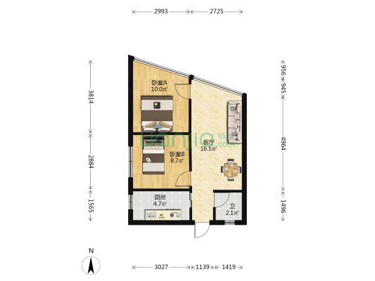 未来小区 2室1厅1卫 64平方