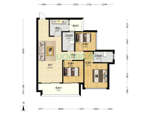 牧云溪谷·和悦府 3室1厅2卫 87平方