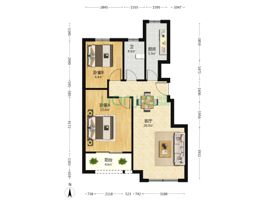 金凤花园 2室1厅1卫 91平方