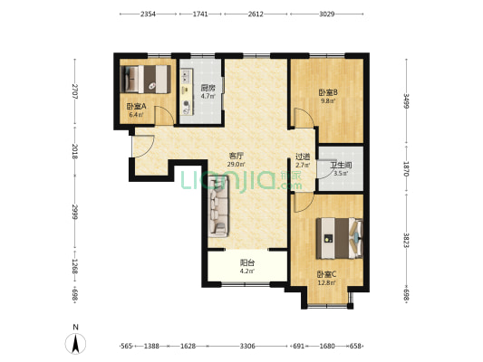 上东区东璟 3室1厅1卫 108平方