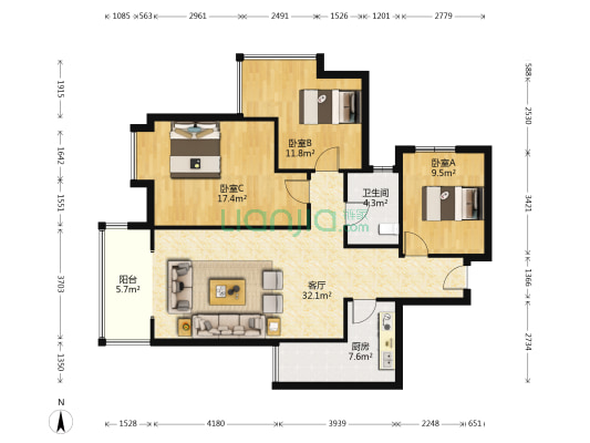 锦绣欧洲映像 3室1厅1卫 109平方