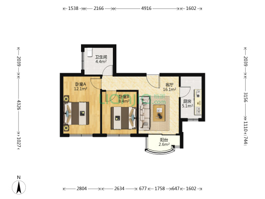 裕川家园 2室1厅1卫 77平方