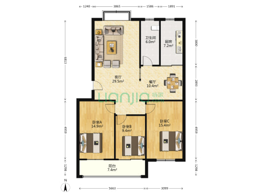 福泰雅居 3室2厅1卫 125平方