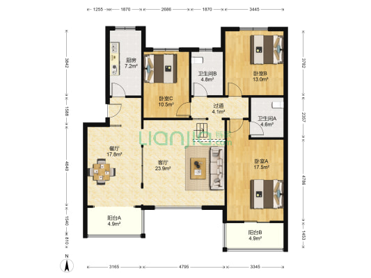 名仕雅居 3室2厅2卫 135平方