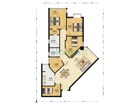 黄金堡学府小区 5室1厅2卫 144平方