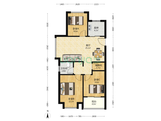 荣安江河拥翠 3室1厅1卫 89平方