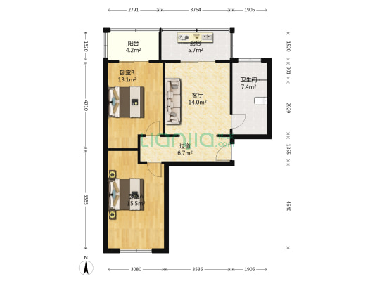 平安里小区 2室1厅1卫 84平方