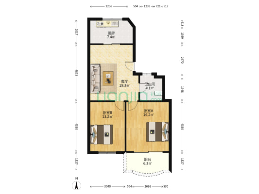 立新花园南区 2室1厅1卫 78平方