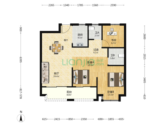 璟誉府 3室1厅2卫 104平方