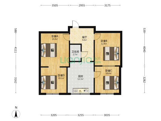 文源巷铁三局 4室1厅1卫 52平方