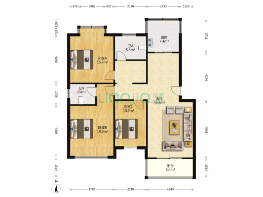 丽都花园 3室1厅2卫 131平方