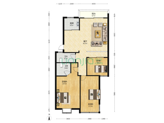 天隆花园 3室1厅2卫 135平方