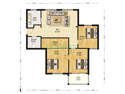 学院路212号 3室1厅1卫 127平方