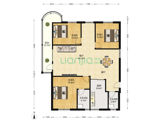 广西信托投资公司高层住宅楼 3室1厅2卫 149平方