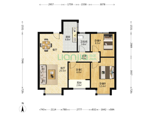 香山名郡 3室1厅1卫 100平方