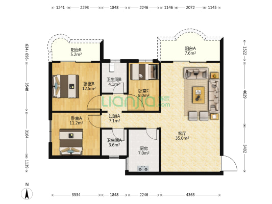 华美公寓 3室1厅2卫 113平方
