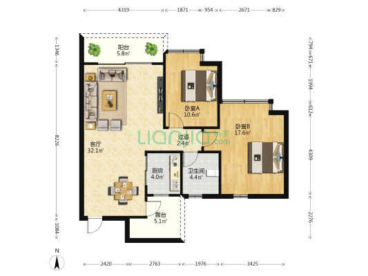 海联新村 2室1厅1卫 100平方