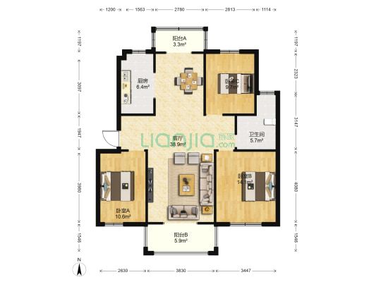 青莲花园东苑 3室1厅1卫 114平方