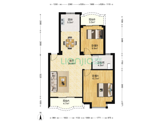 郁馨花园 2室1厅1卫 87平方