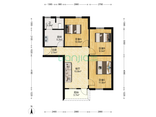 百福街19号 3室1厅1卫 74平方