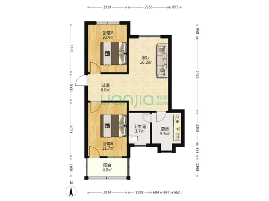 庆丰路 2室1厅1卫 69平方