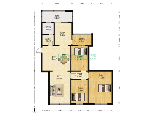 利宝小区 3室2厅1卫 113平方