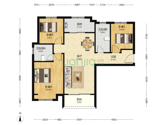 金鹏学府 3室1厅2卫 118平方