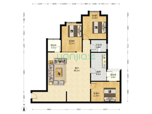 鸿森大厦 3室1厅1卫 128平方