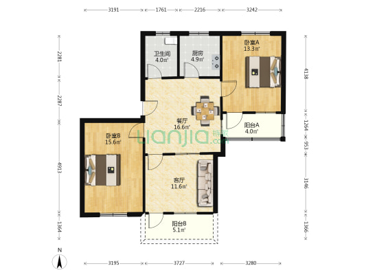 健康路30号 2室2厅1卫 91平方