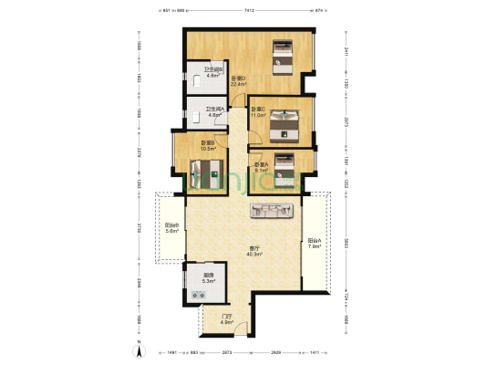 恒达永安广场 4室1厅2卫 138平方