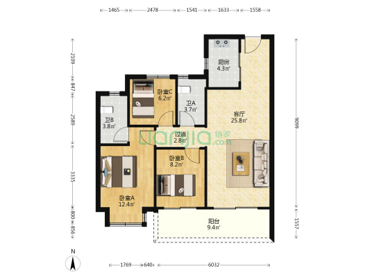 久宁府 3室1厅2卫 98平方