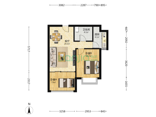 湖滨丽景 2室1厅1卫 69平方