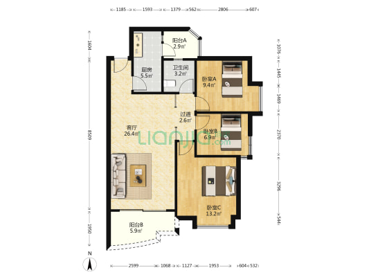 富力碧涛湾 3室1厅1卫 92平方