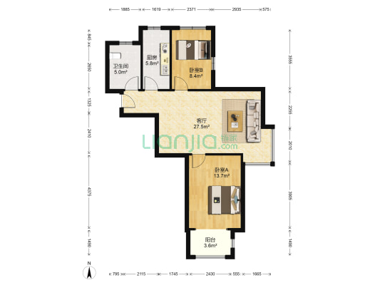 瑞景花园 2室1厅1卫 93平方