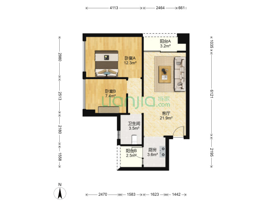 中粮祥云 2室1厅1卫 68平方